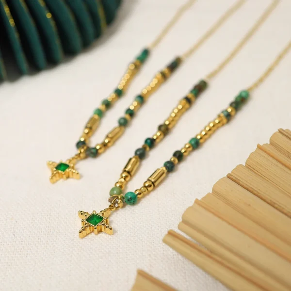 WILD & FREE Boho Green Zircon Pendant | 18K Gold Jewelry - Image 2