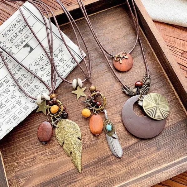 Boho Feather Leaf Pendant Necklace – Vintage Ethnic Jewelry - Image 5